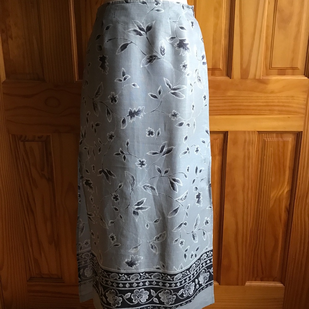 Ann Taylor Pale Blue Floral Border Maxi Skirt